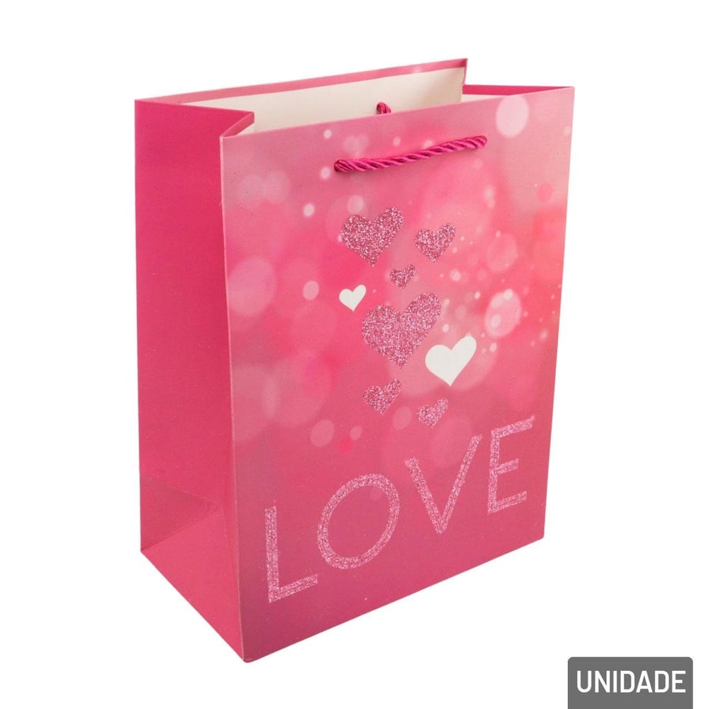 Sacola de Papel 23x18cm Coração Frase Love Sortido