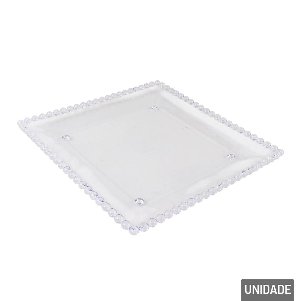 Prato Decorativo Plástico 21cm Quadrado Cristal