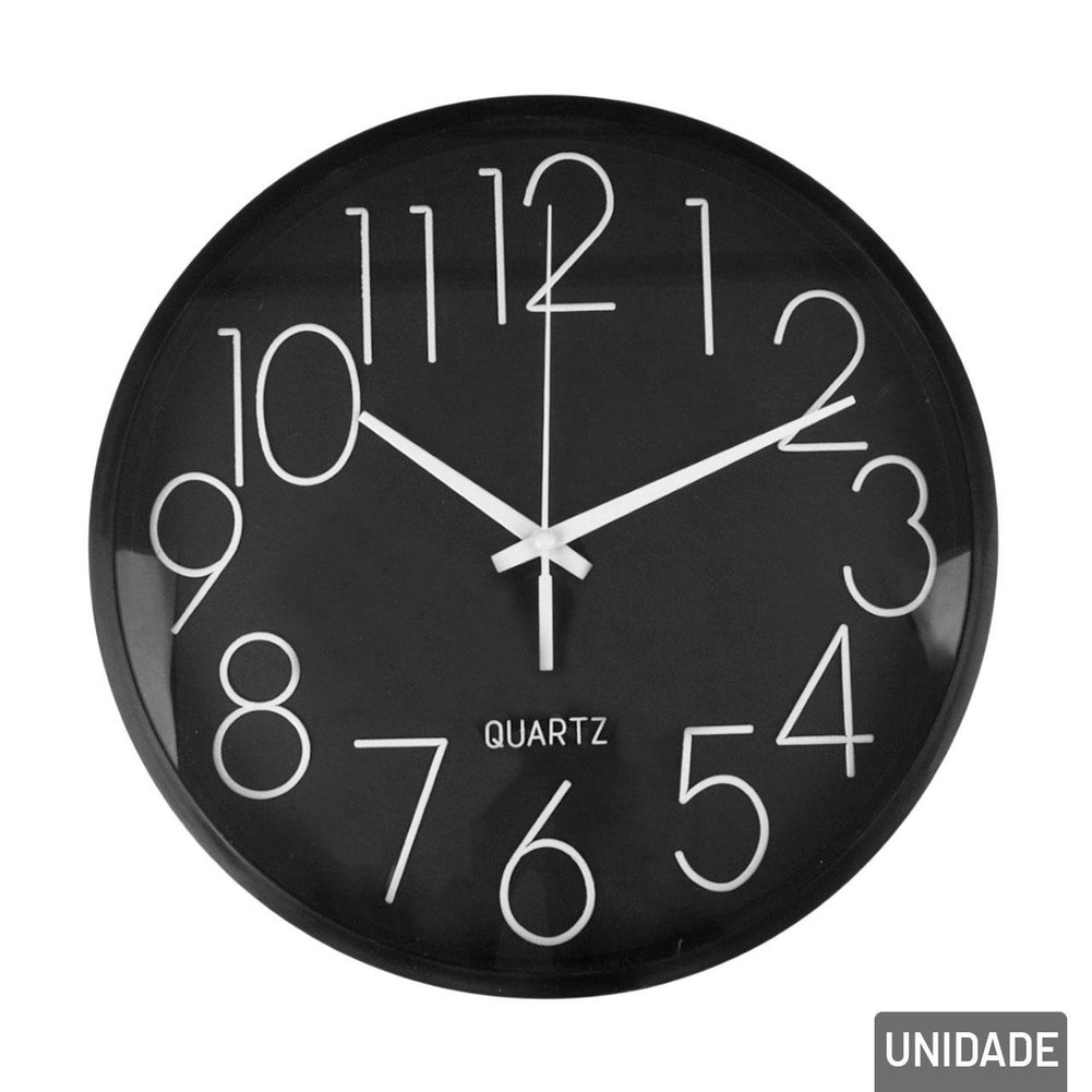 Relógio Analógico de Parede 25cm Redondo Preto