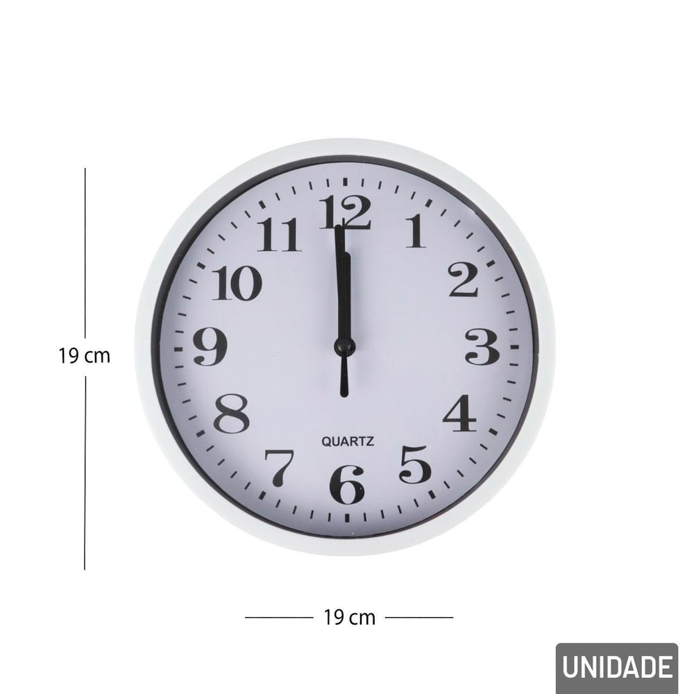 Relógio Analógico de Parede 19cm Redondo Branco