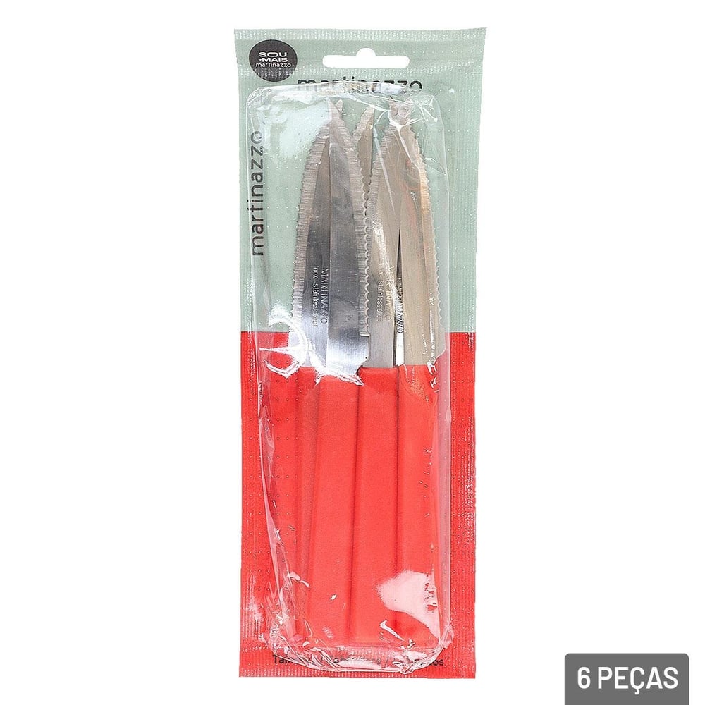 Faca de Mesa Inox 6 Pçs OPA Cabo Plástico Vermelho