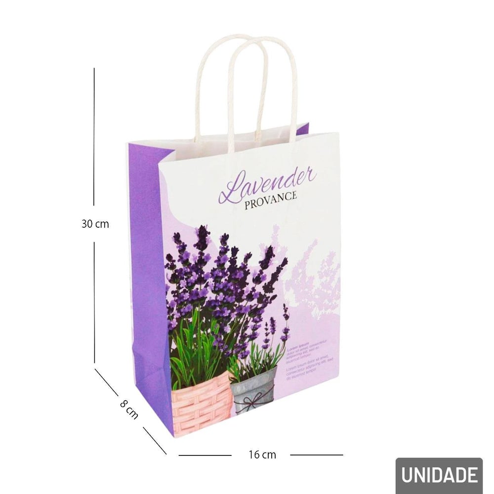 Sacola de Papel 30x16cm Flores Lavanda