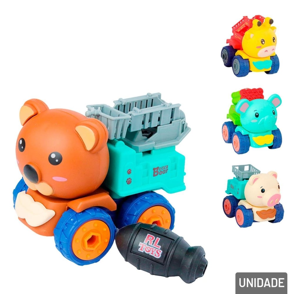 Carrinho Monta e Desmonta 11 Pçs Animais Sortidos