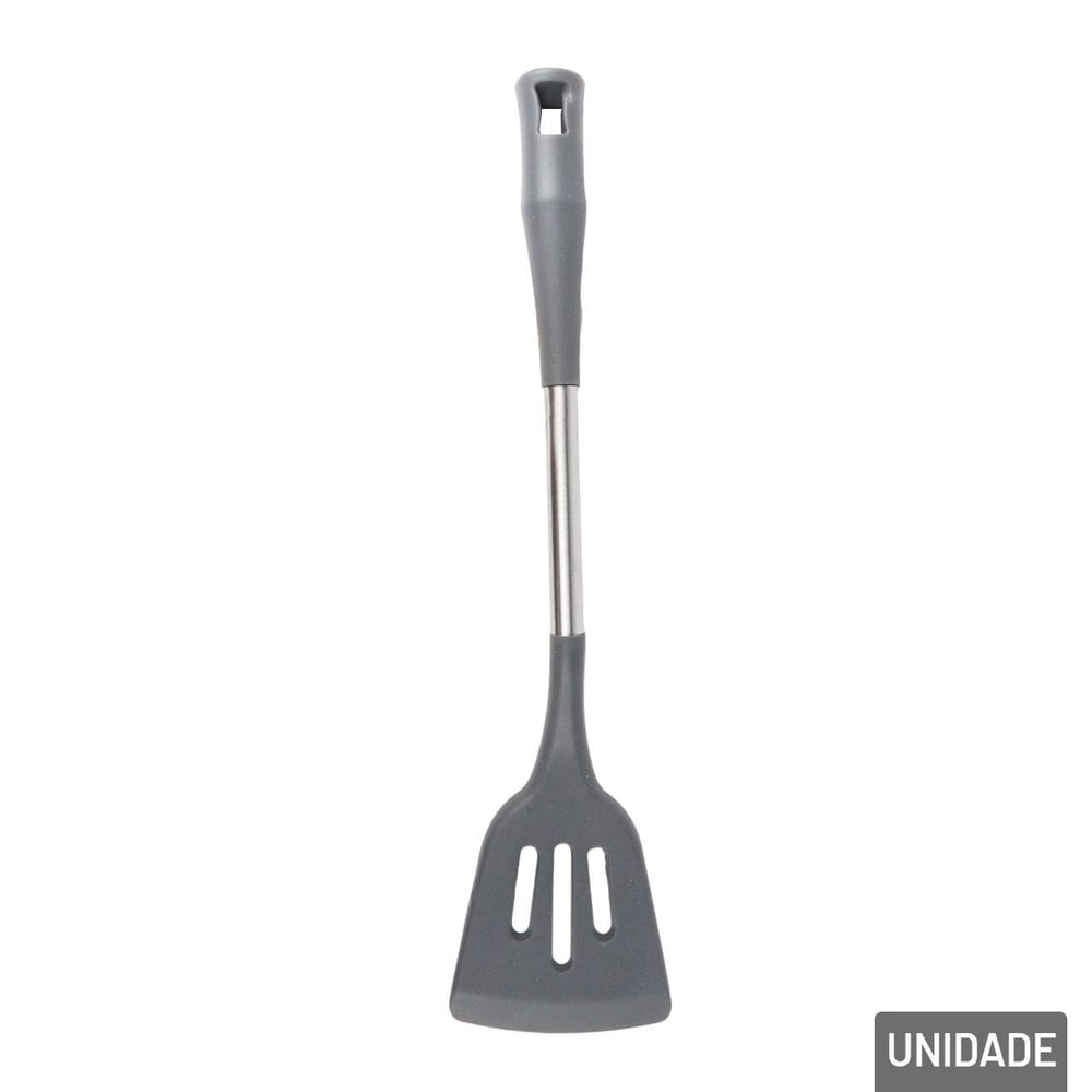 Espátula Vazada de Silicone 34cm Cabo de Metal