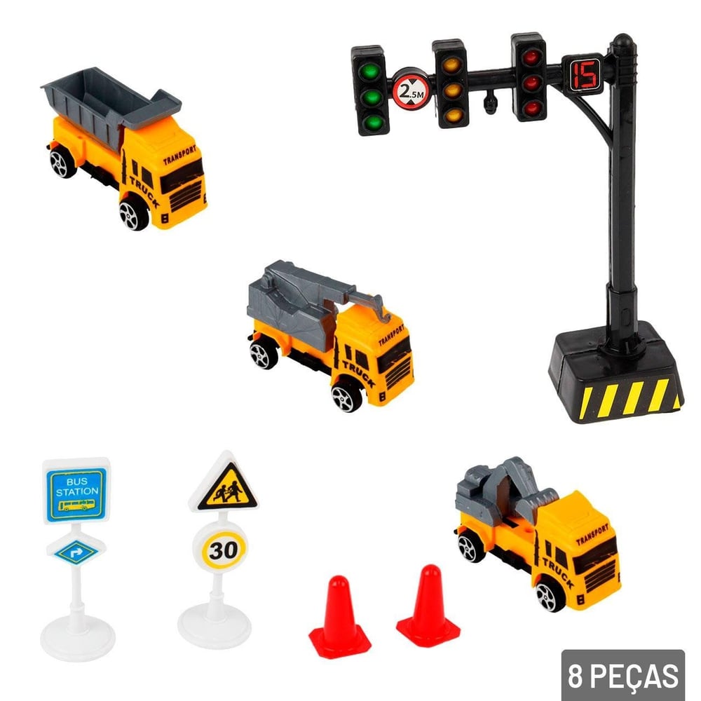 Caminhão Roda Livre Plástico 8 Pçs Construção