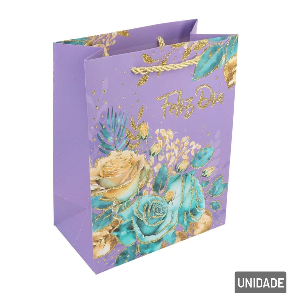 Sacola de Papel 23x18cm Flores Glitter Sortidas