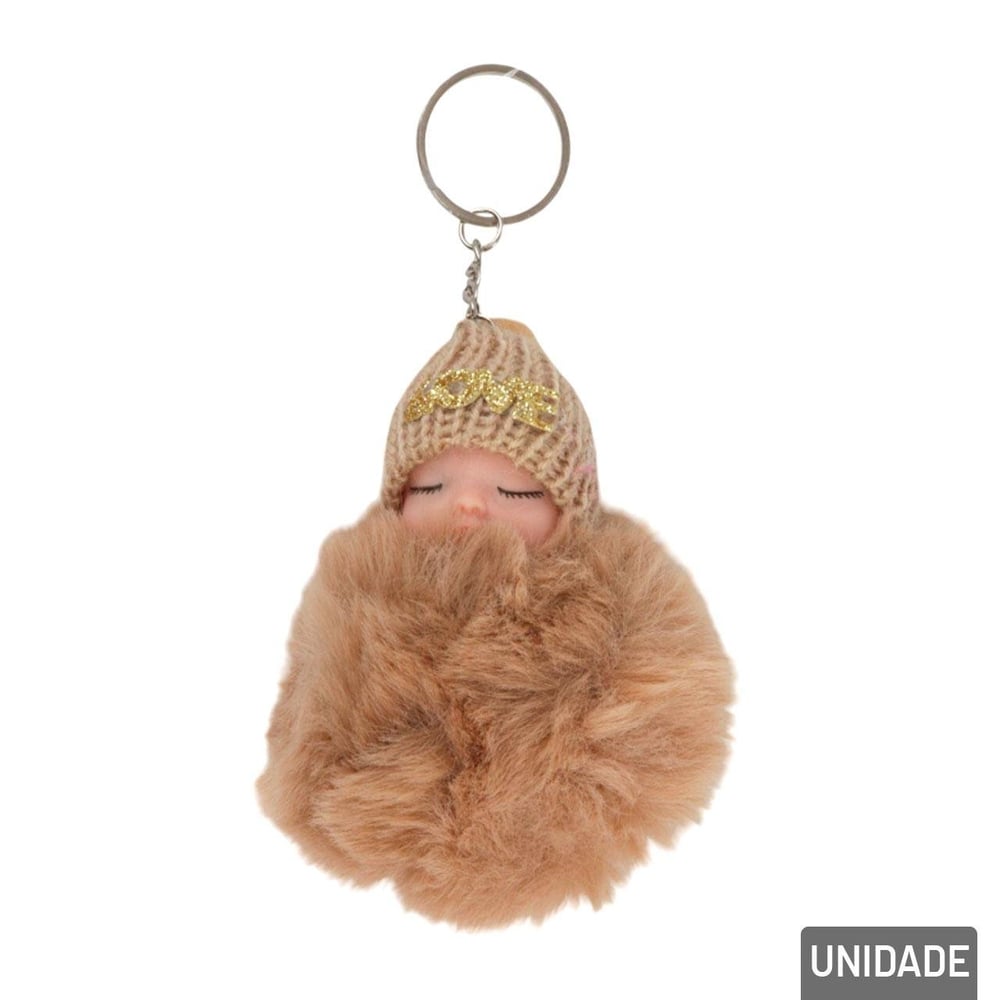 Chaveiro de Pelúcia 10cm Bebe e Pompom Color