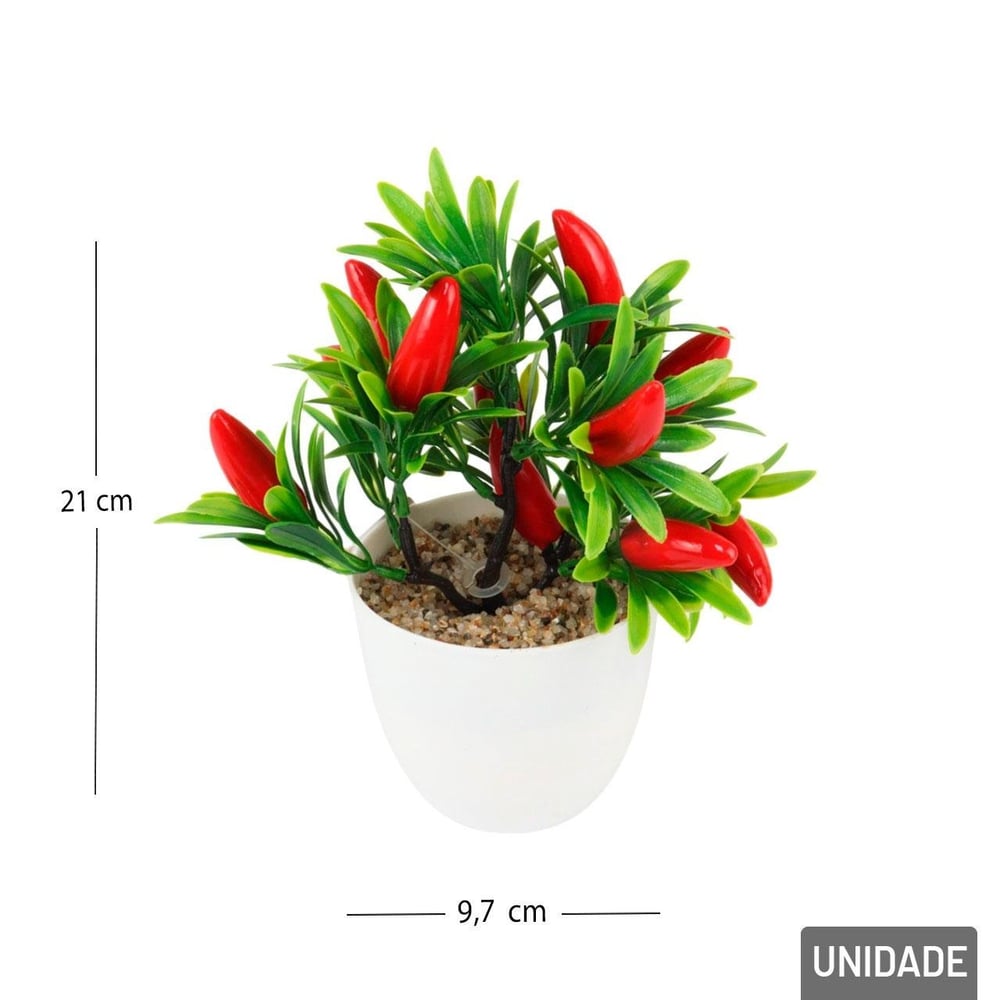 Vaso Decorativo de Plástico 21cm Planta e Pimentas