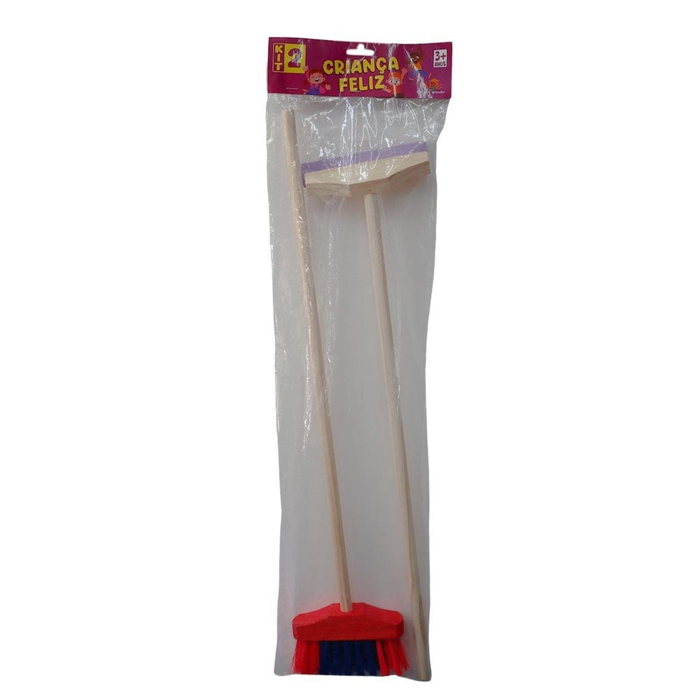 KIT Vassoura e Rodo Infantil de Madeira 66cm Color
