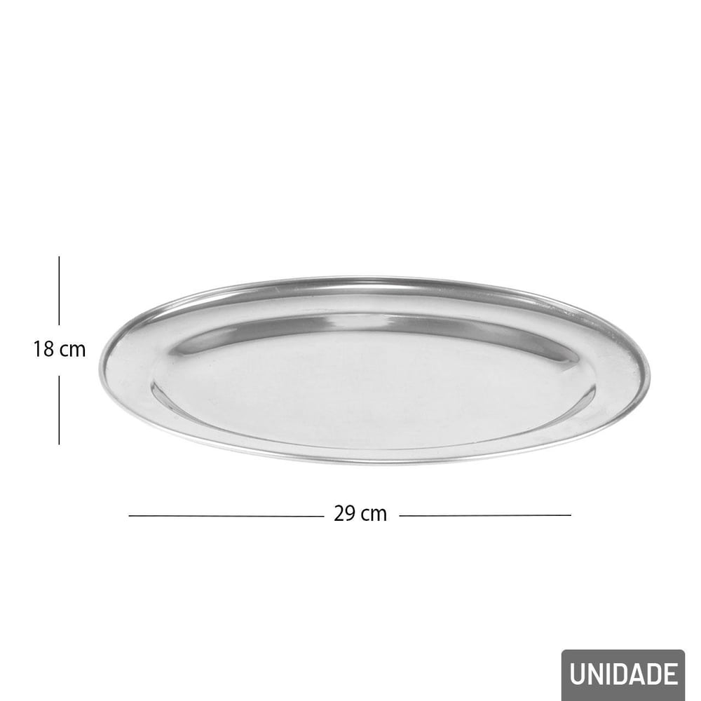 Bandeja de Inox 29x18cm Oval Prata