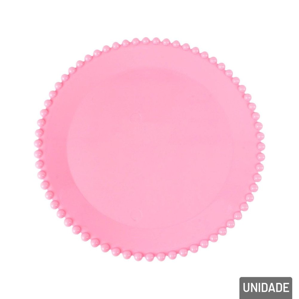 Prato Decorativo Plástico 21cm Redondo Rosa