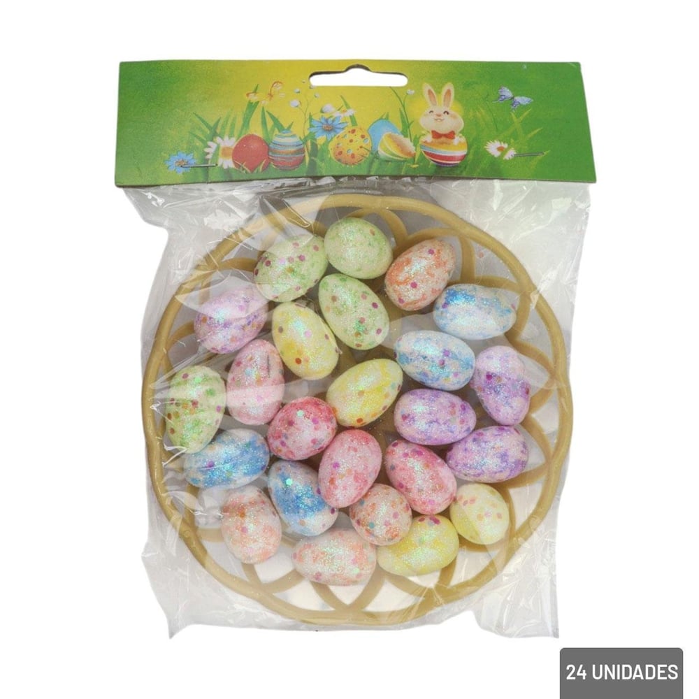 Enfeite de Páscoa Cesto e Ovos 25 Peças Colorido