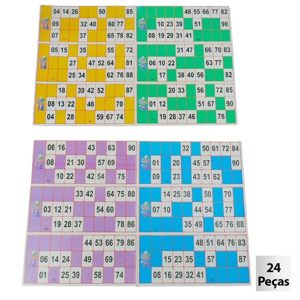 Cartelas de Bingo com 24 Peças