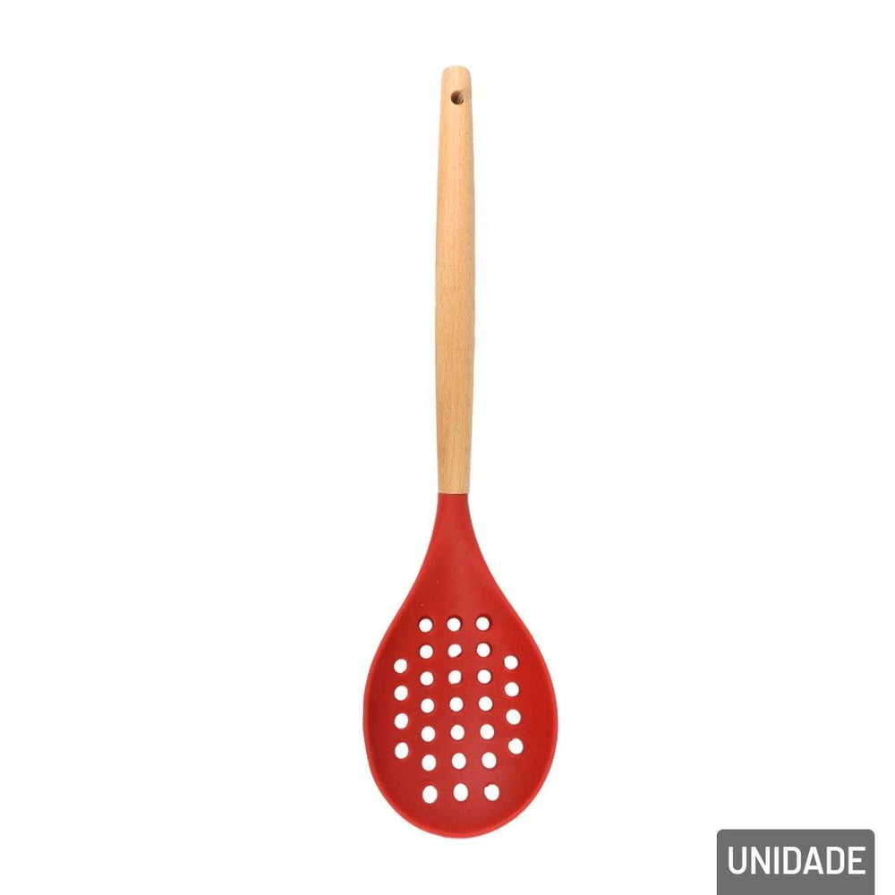 Escumadeira de Silicone 32cm Cabo de Madeira Color