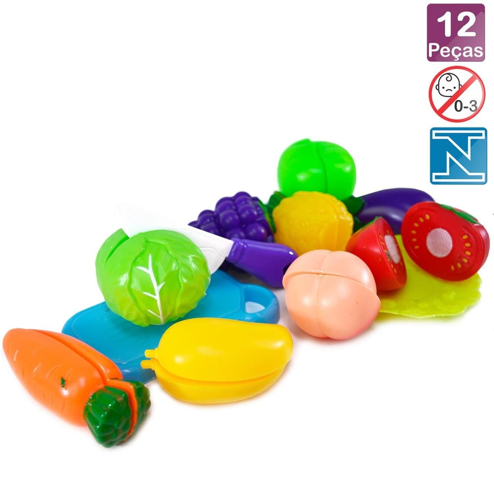 KIT Cozinha de Plástico 12 Peças Frutas Velcro
