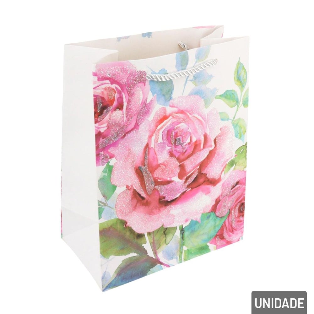 Sacola de Papel 23x18 Flores Glitter Sortidas