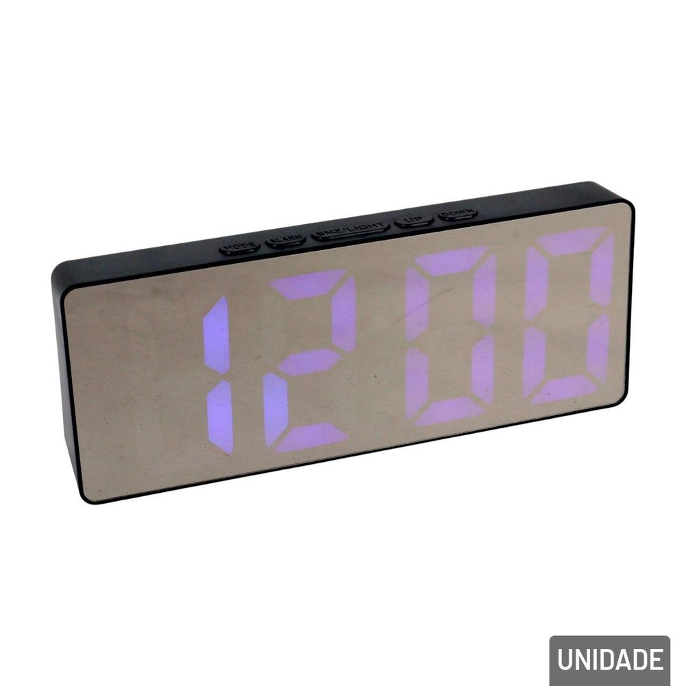 Relógio de Mesa Digital 16cm Visor LED Despertador