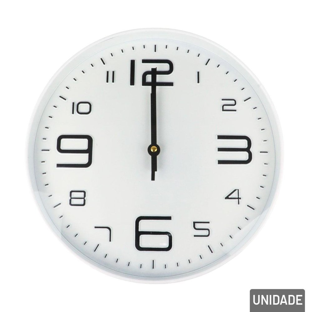 Relógio Analógico de Parede 29cm Redondo Branco
