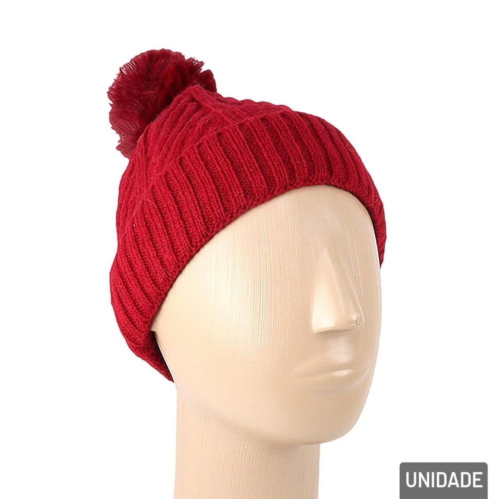 Touca Adulto Poliéster Forro Felpudo Pompom Color