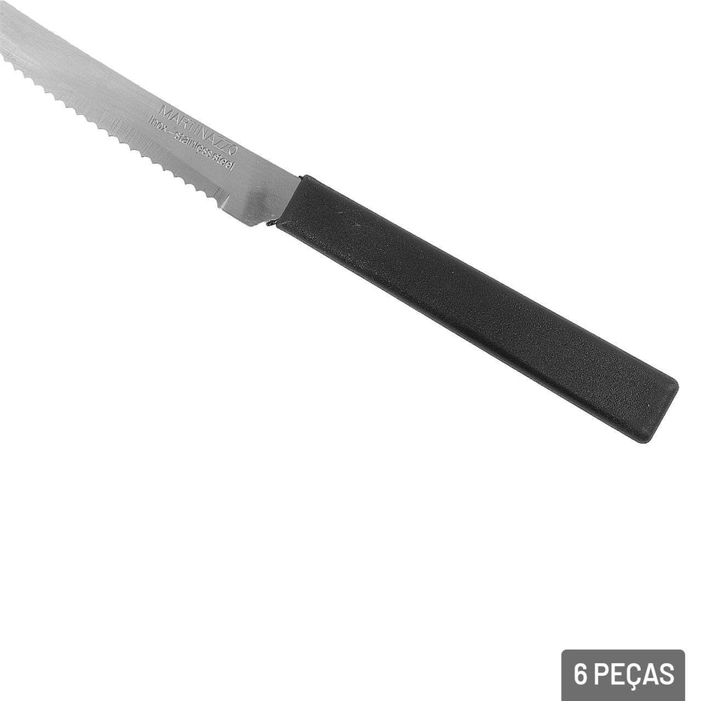 Faca de Mesa Inox 6 Peças OPA Cabo Plástico Preto