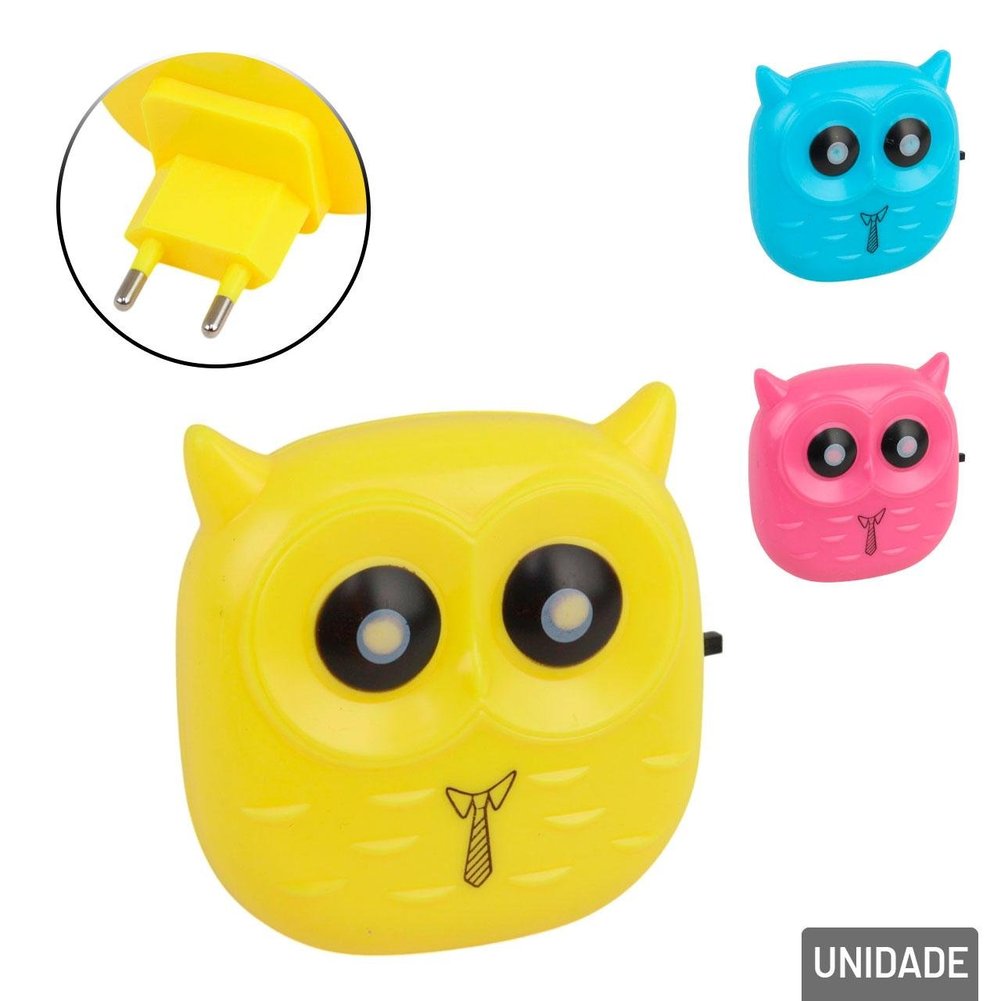 Luminária de Tomada Bivolt Coruja de Gravata Color