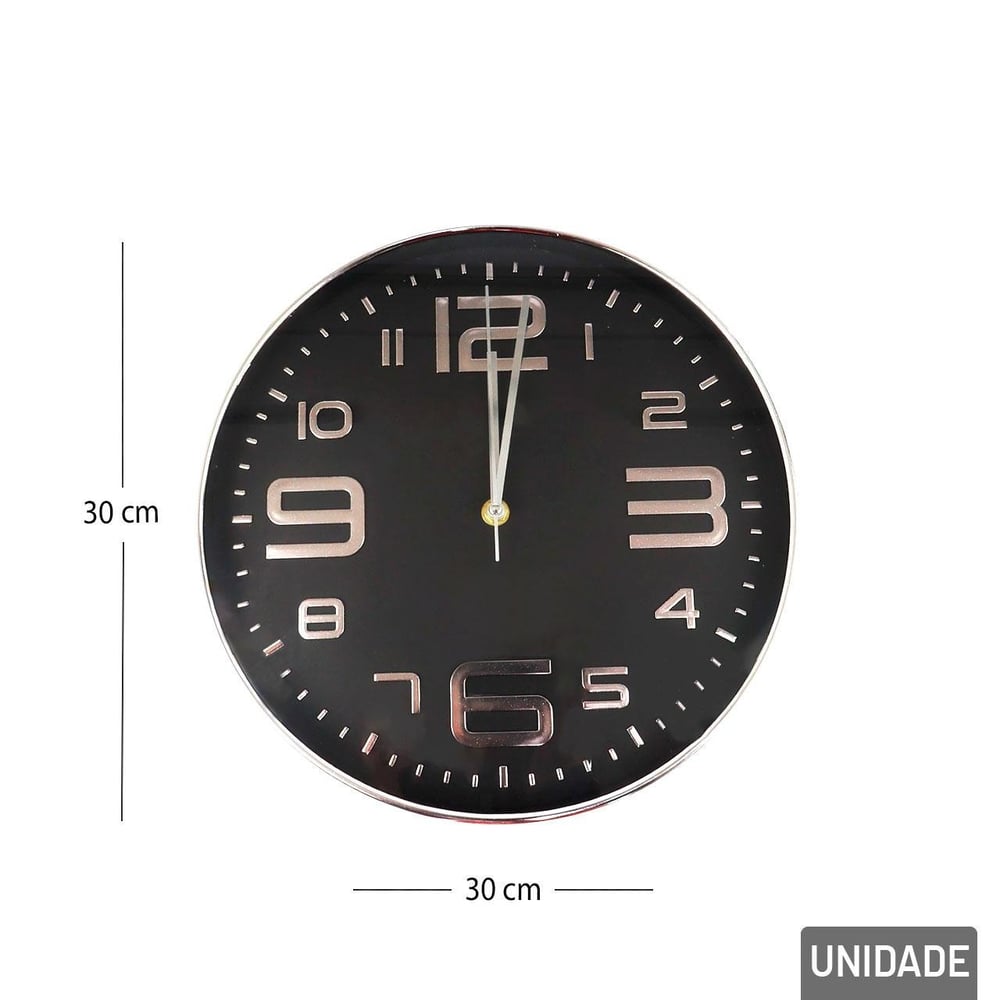 Relógio Analógico de Parede 30cm Redondo Cromado