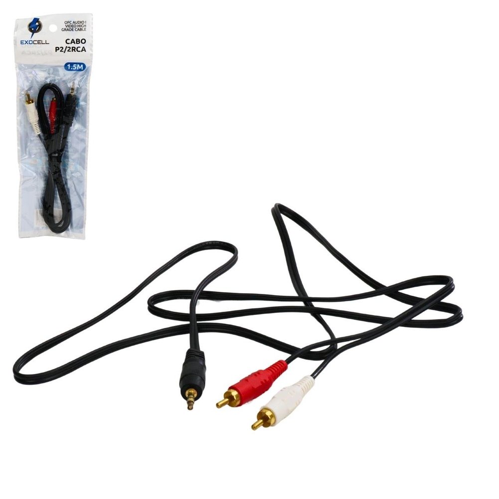 Cabo de áudio P2 X 2 RCA 1,5m