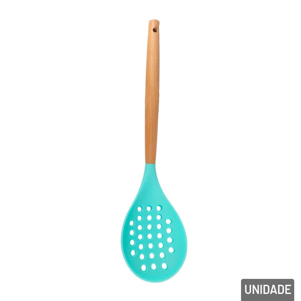 Escumadeira de Silicone 32cm Cabo de Madeira Color