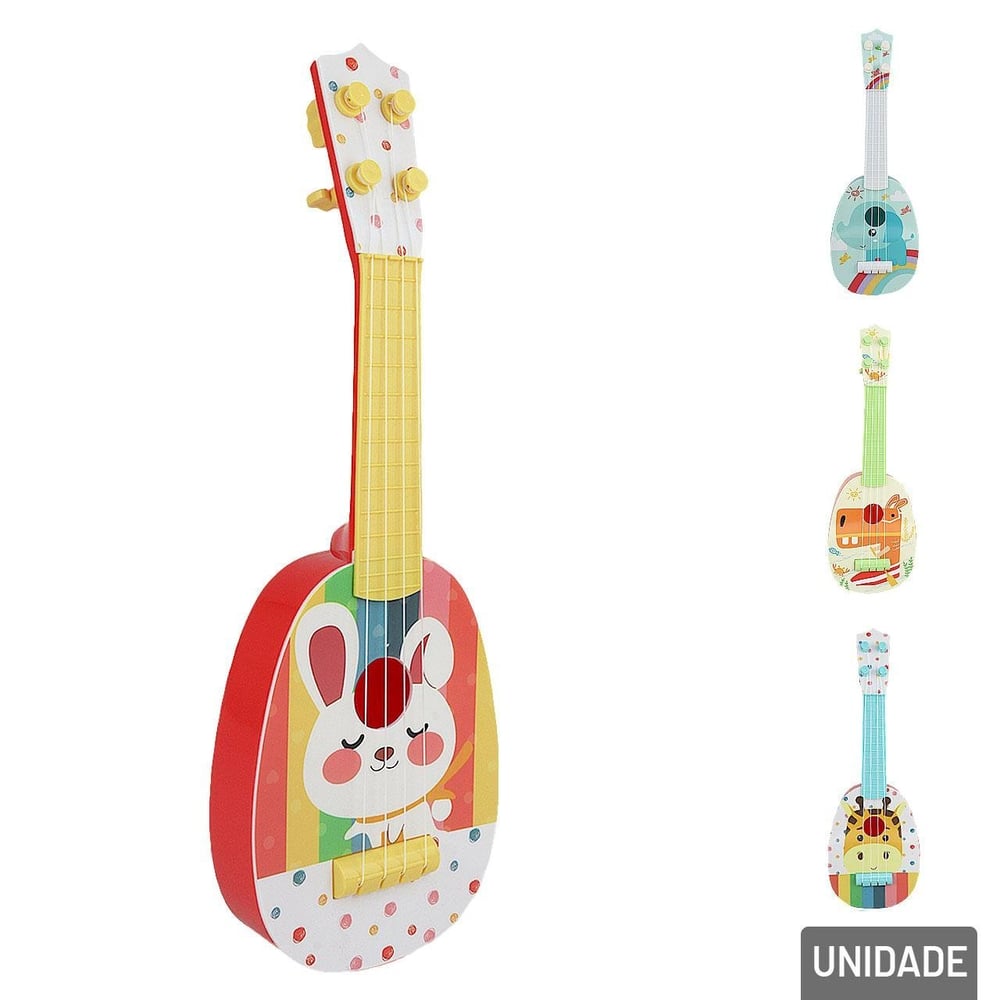Mini Instrumento de Plástico Ukulele 37cm Animais