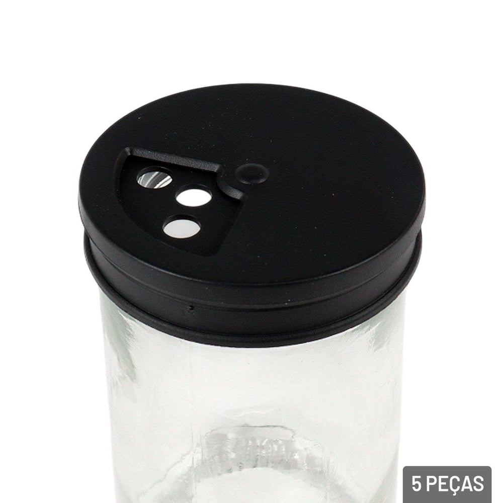 Porta Condimento 5 Pçs Vidro Suporte Metal Torre