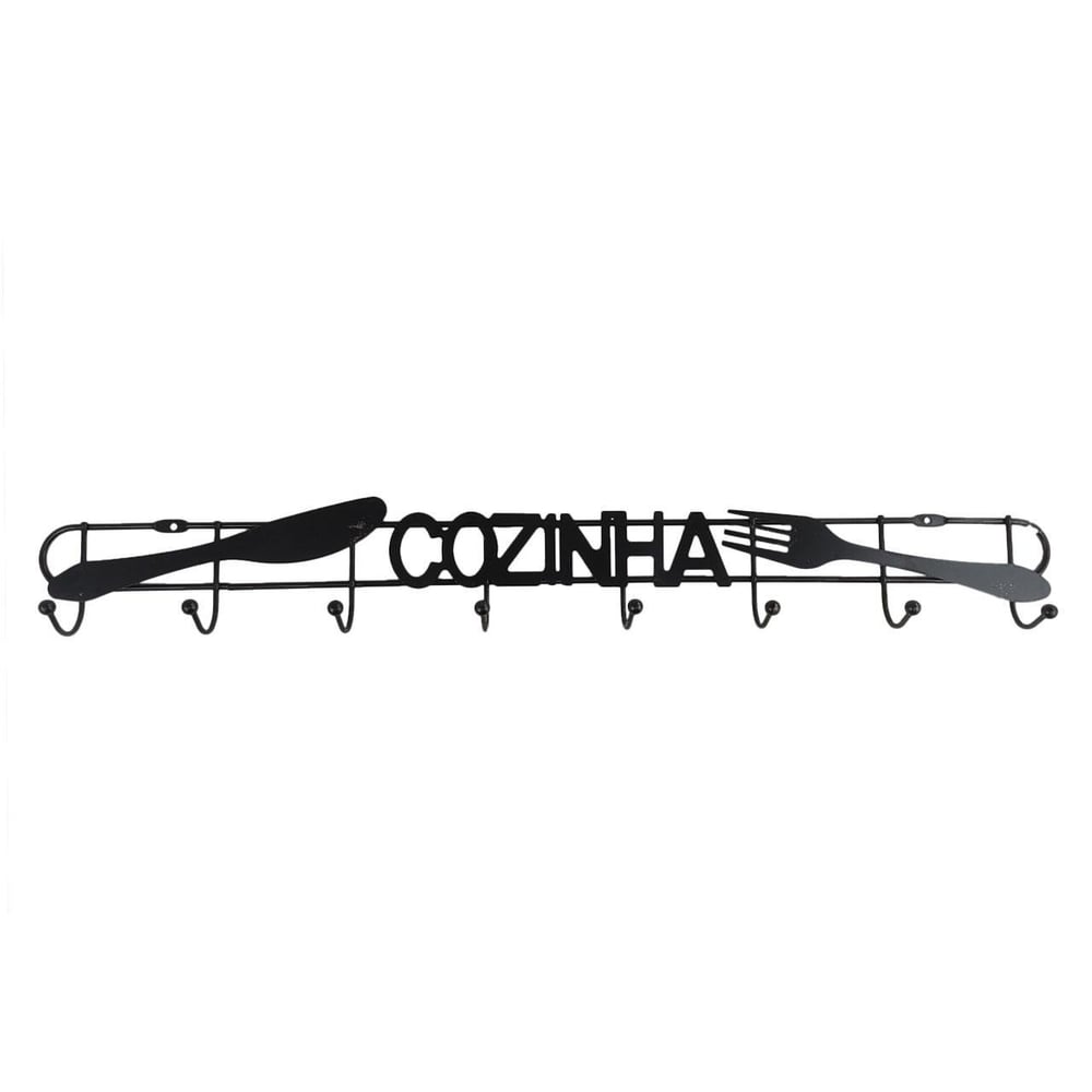 Cabideiro de Parede Metal Cozinha 8 Ganchos Preto