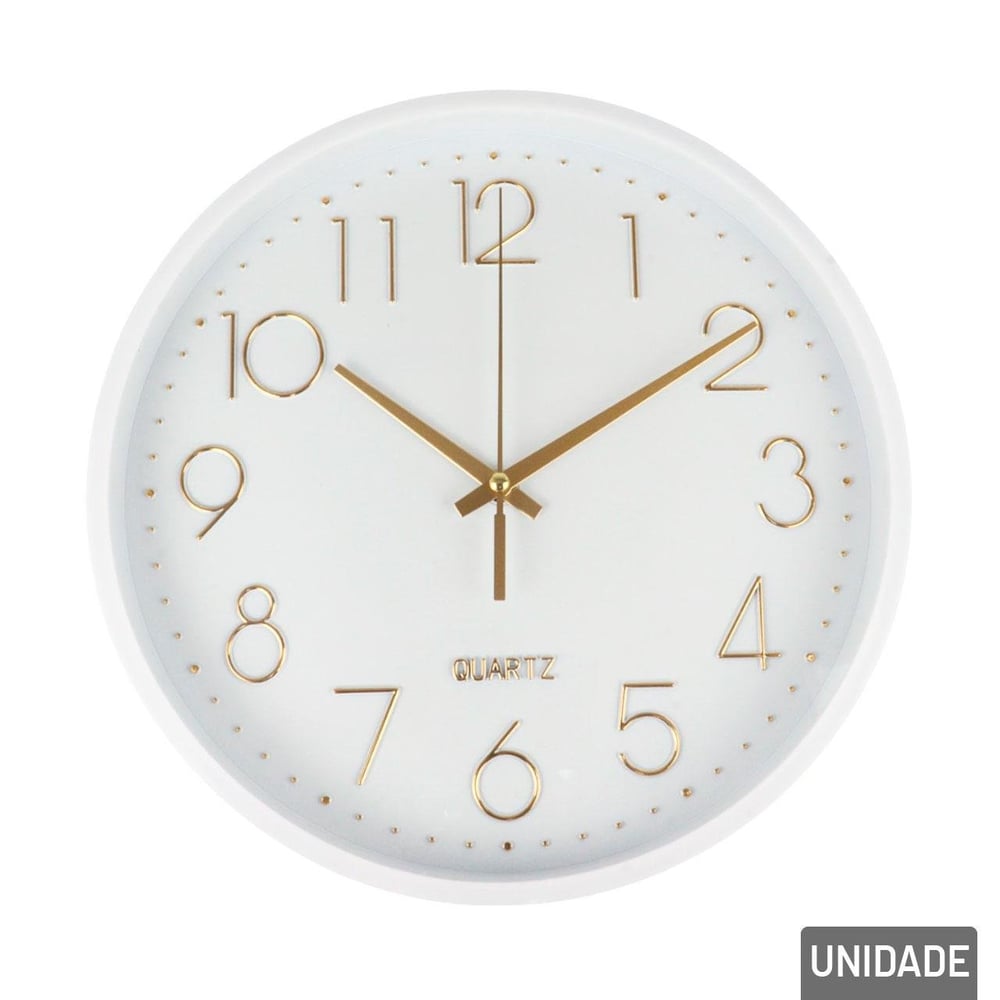 Relógio Analógico de Parede 25cm Redondo Branco