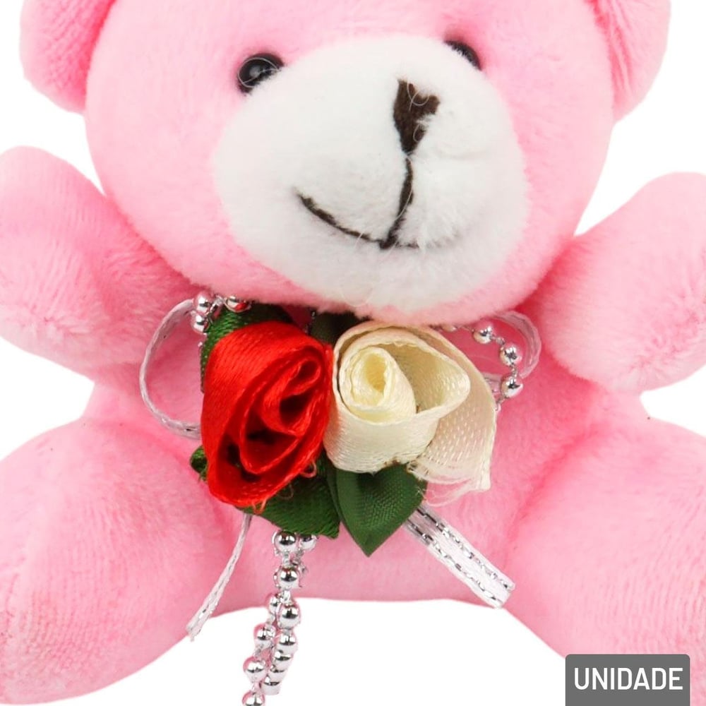 Chaveiro de Pelúcia 9cm Urso com Rosas
