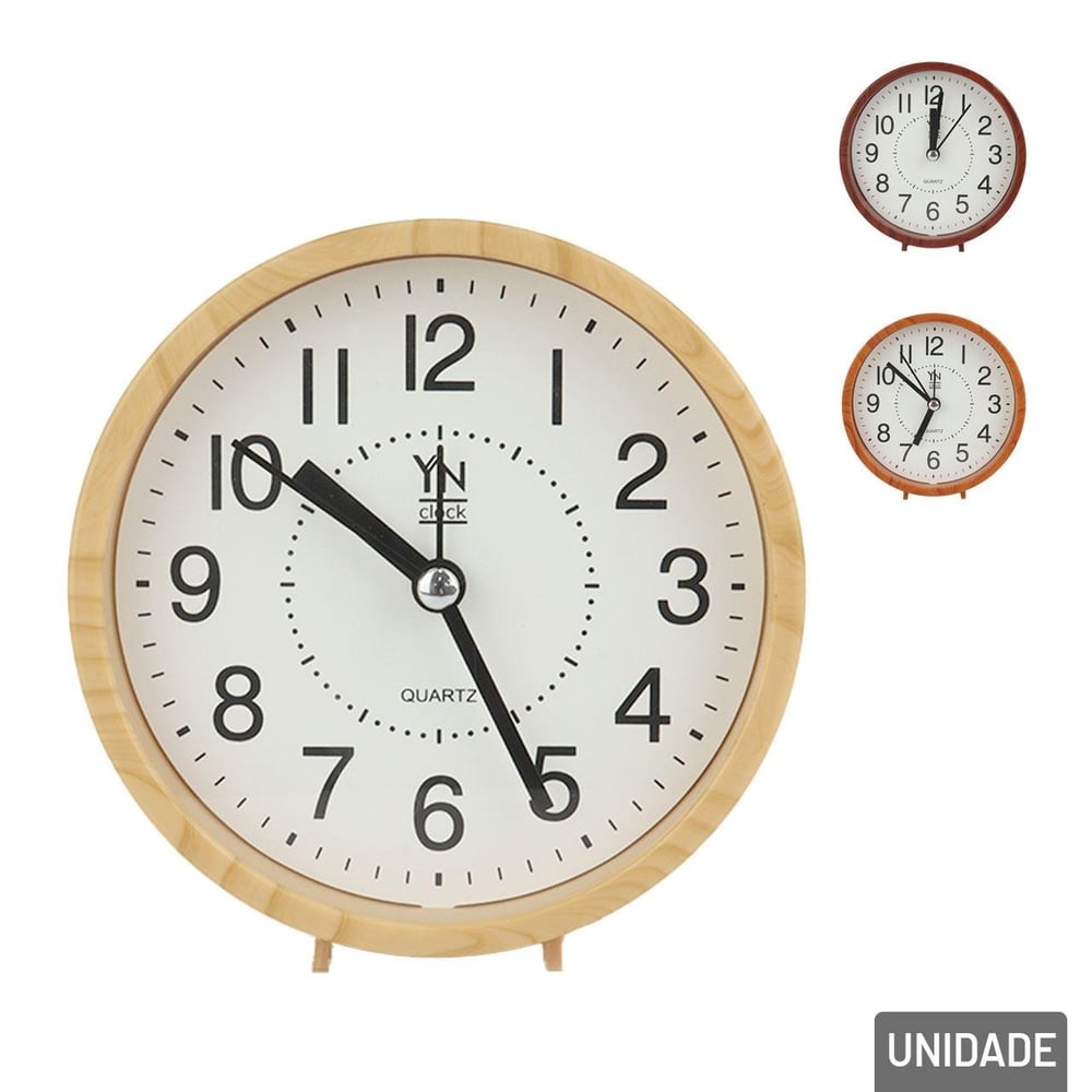Relógio Analógico de Mesa 11cm Despertador Madeira
