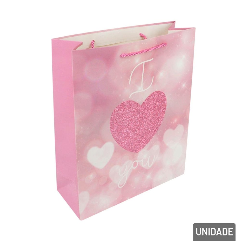 Sacola de Papel 32x26cm Coração Frase Love Sortido