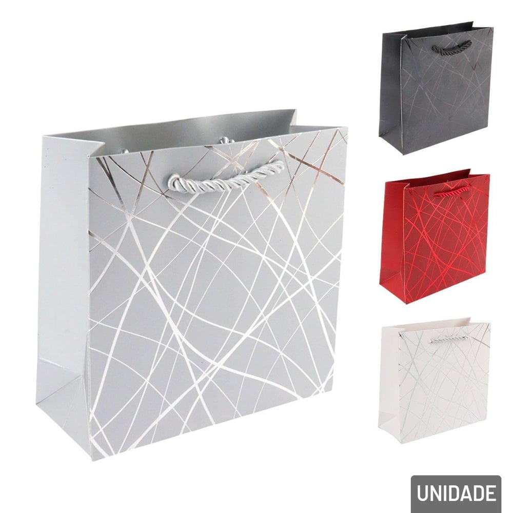 Sacola de Papel 15x14cm Linhas Metalizadas Color