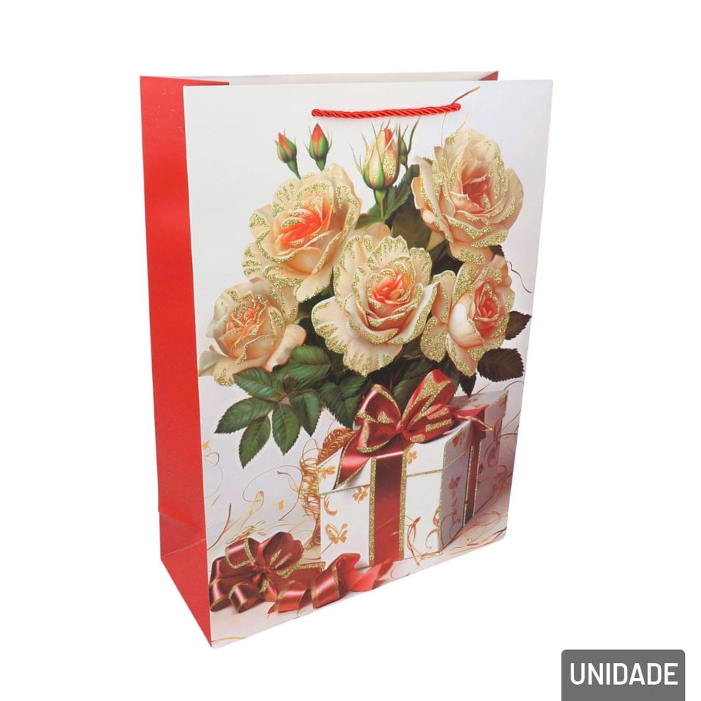 Sacola de Papel 41x30cm Flores Glitter Sortidas
