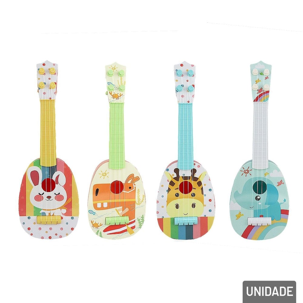 Mini Instrumento de Plástico Ukulele 37cm Animais