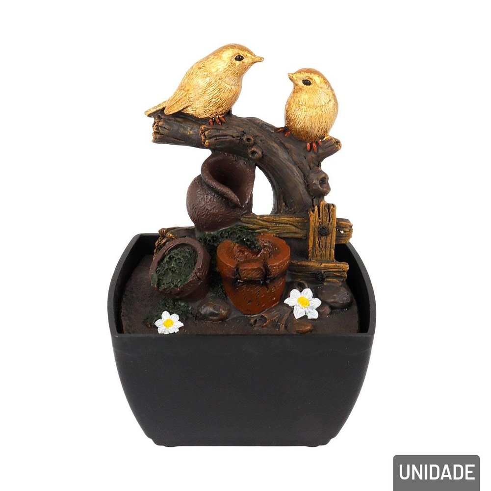 Fonte de água EM Resina 18cm Pássaros LED Bivolt