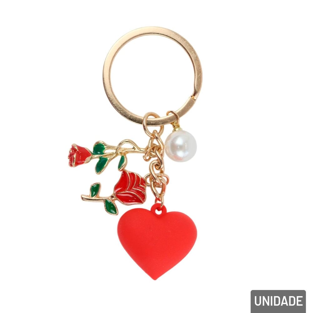 Chaveiro de Metal 7cm Coração Rosas Vermelho