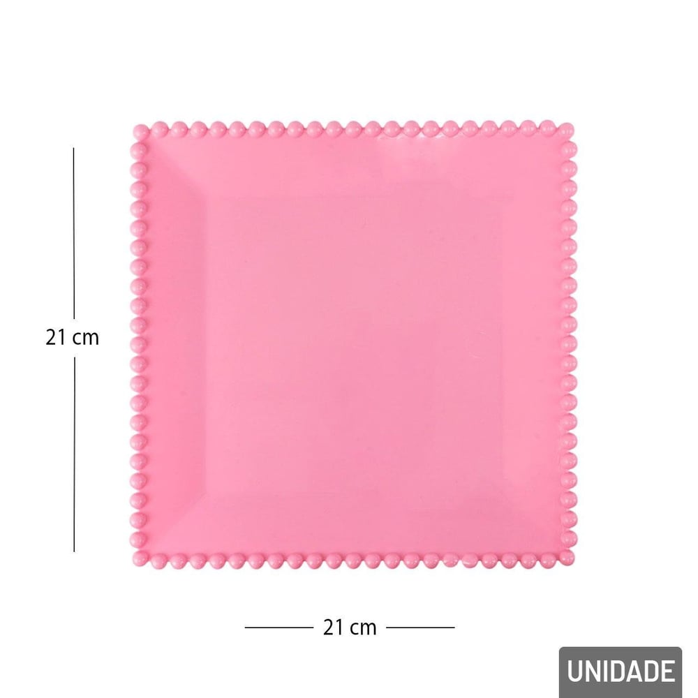 Prato Decorativo Plástico 21cm Quadrado Rosa