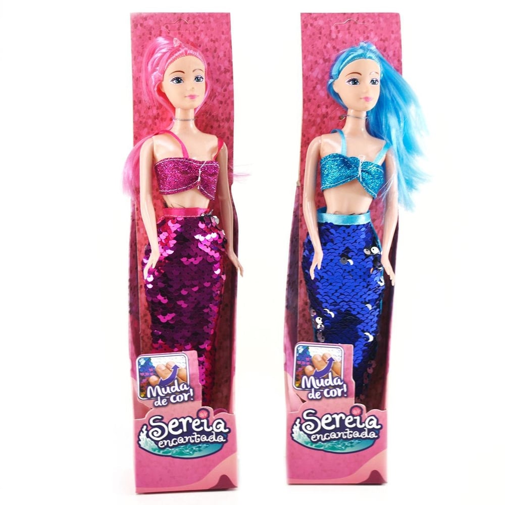 Boneca Sereia com Lantejoula Muda de COR Sortidos