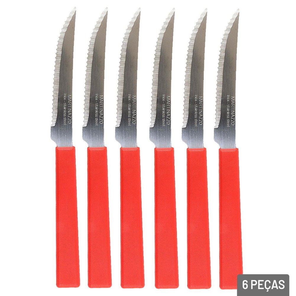 Faca de Mesa Inox 6 Pçs OPA Cabo Plástico Vermelho