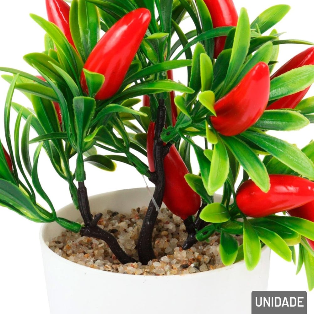 Vaso Decorativo de Plástico 21cm Planta e Pimentas
