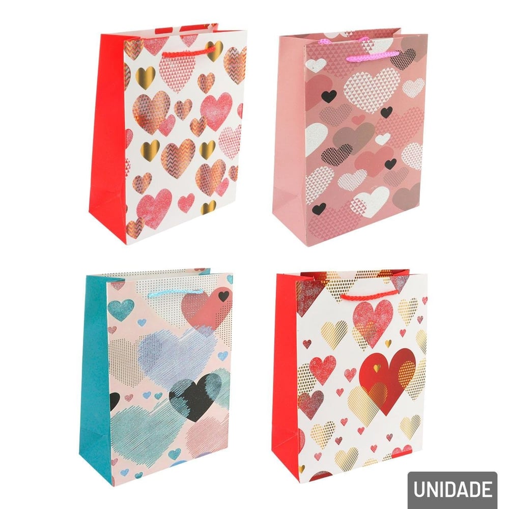Sacola de Papel 23x18cm Flores Glitter Sortidas