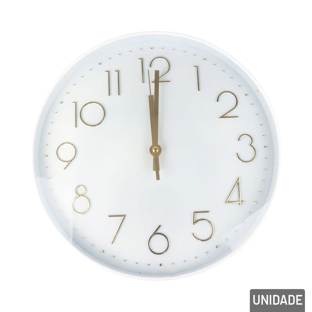 Relógio Analógico de Parede 29cm Redondo Branco