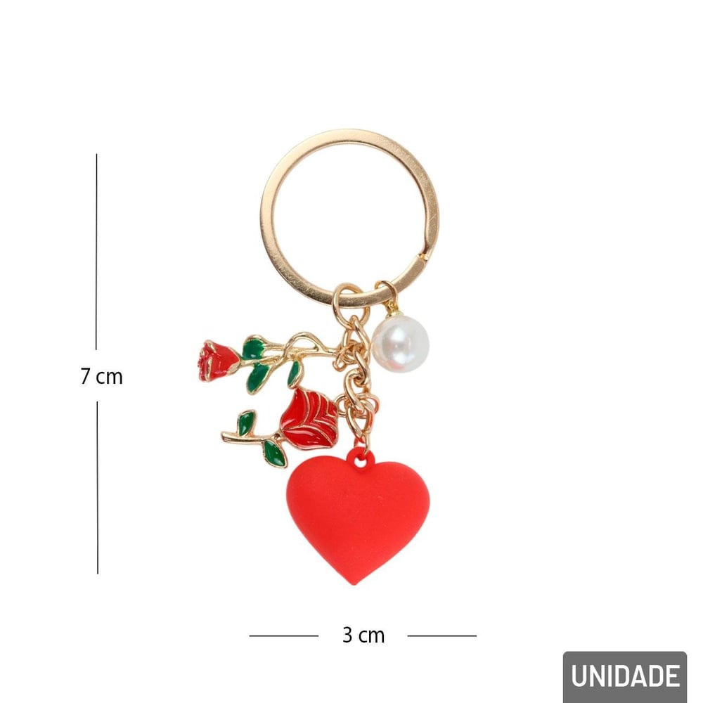 Chaveiro de Metal 7cm Coração Rosas Vermelho