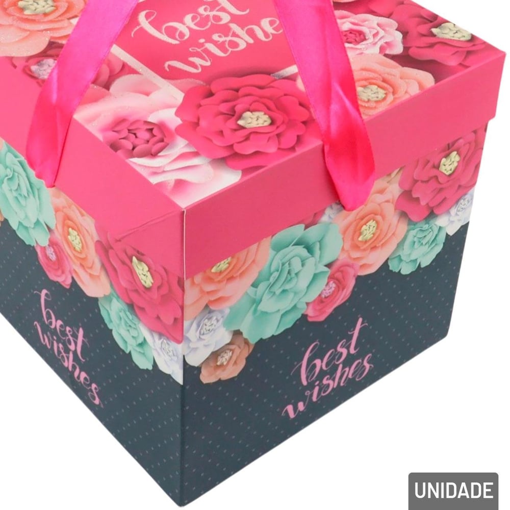 Caixa de Presente de Papel 15cm Rosas com Laço