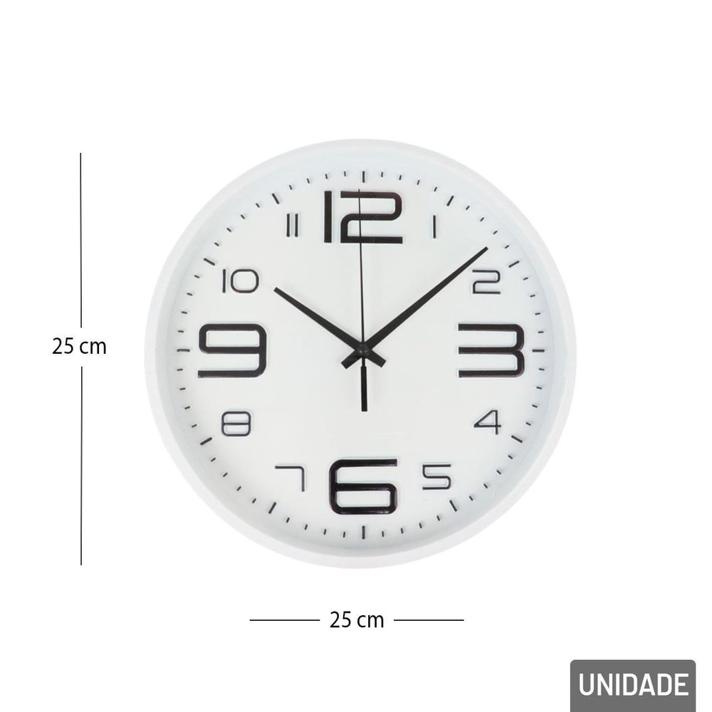 Relógio Analógico de Parede 25cm Redondo Branco