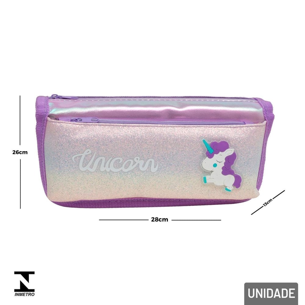 Estojo Escolar Duplo 21cm Unicórnio Brilhoso Color
